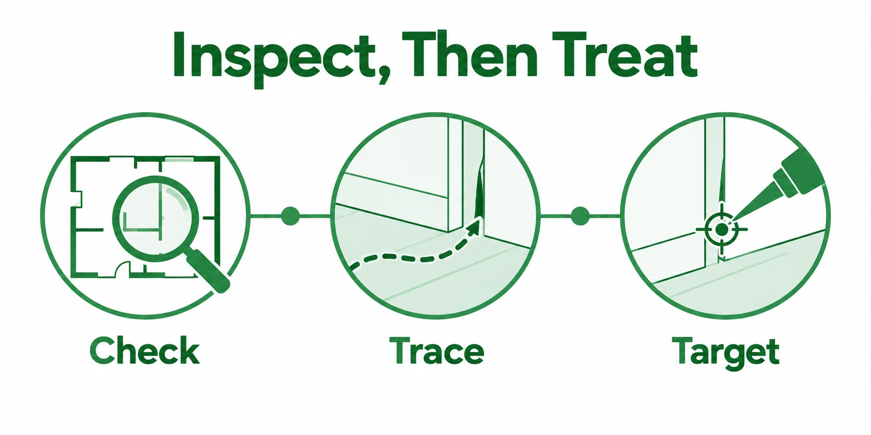 Graphic showing professional inspection before targeted treatment